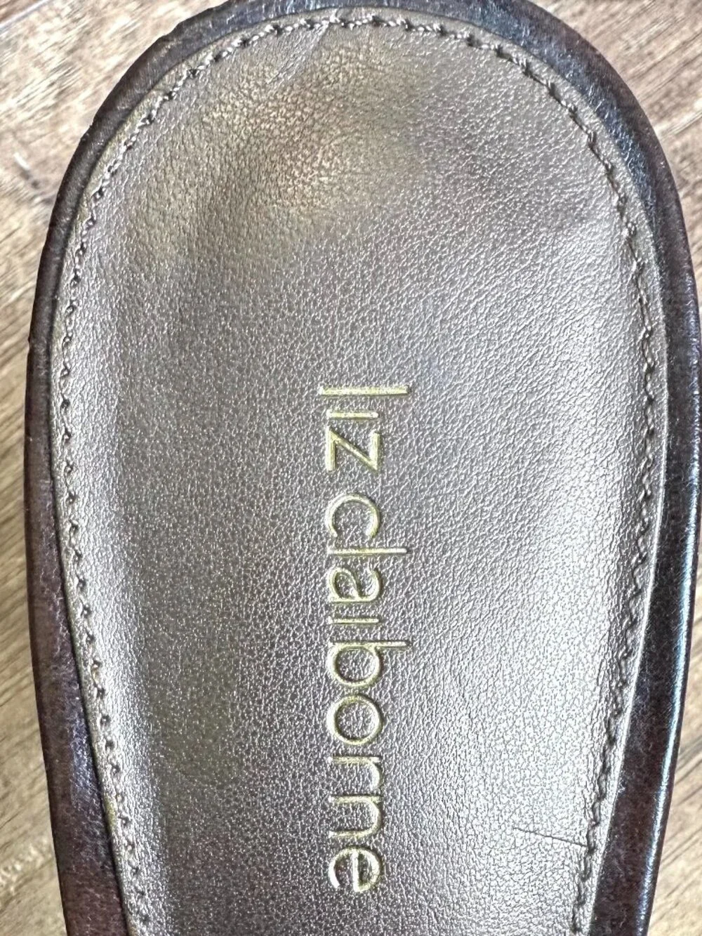 Liz Claiborne Brown Leather slide heels Women's Size 8.5 ~3.5"  pre-owned - Picture 4 of 11